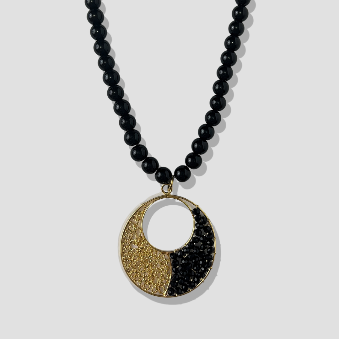 Black Half Moon Shakira Necklace & Earring Set