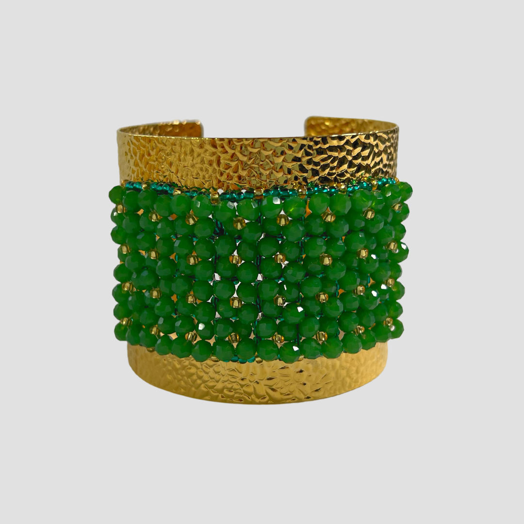 Green Wide Cuff & Drop Earring Set