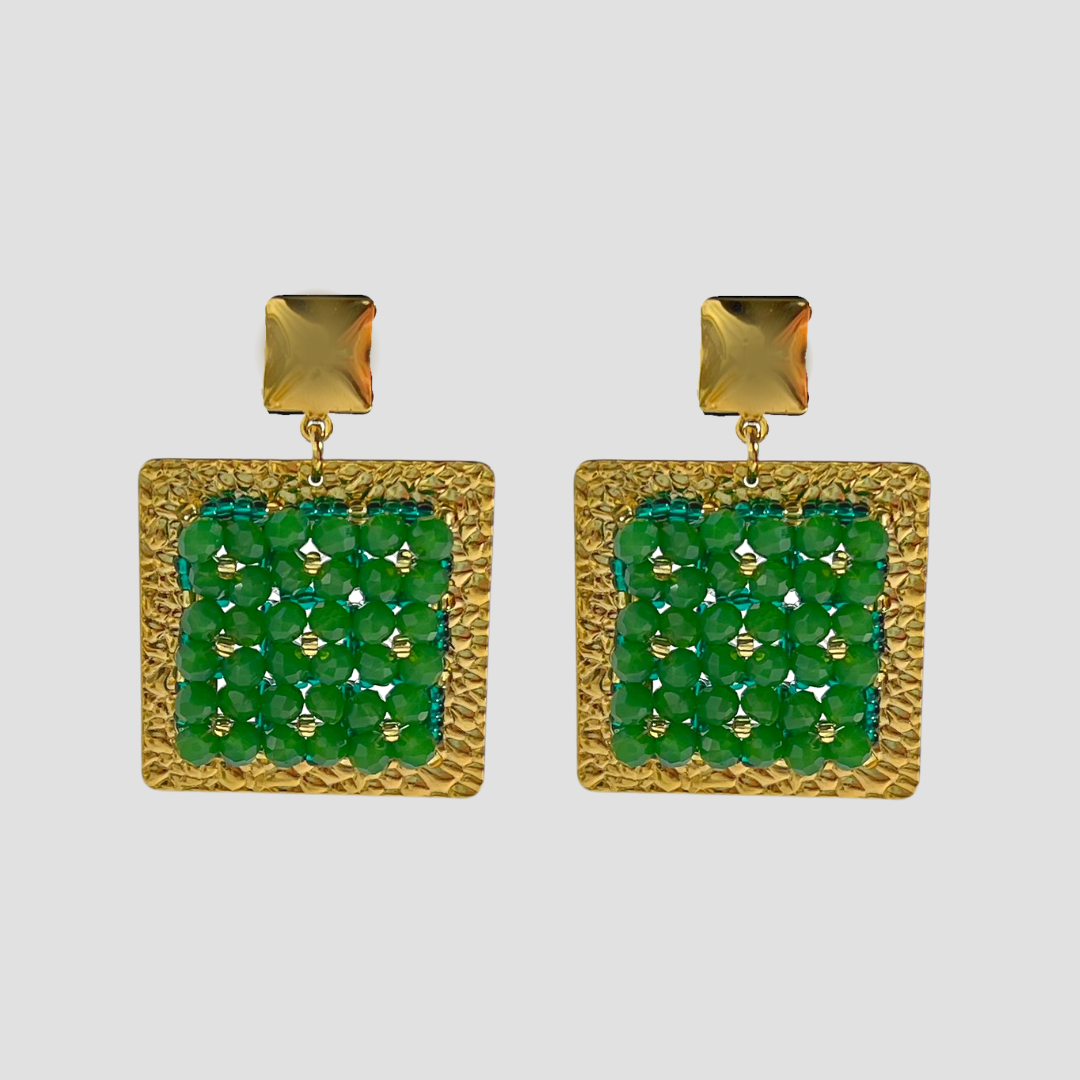 Green Wide Cuff & Drop Earring Set