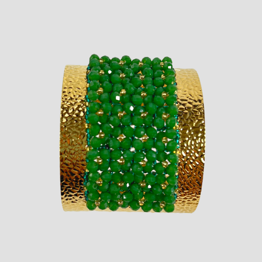 Green Wide Cuff & Drop Earring Set