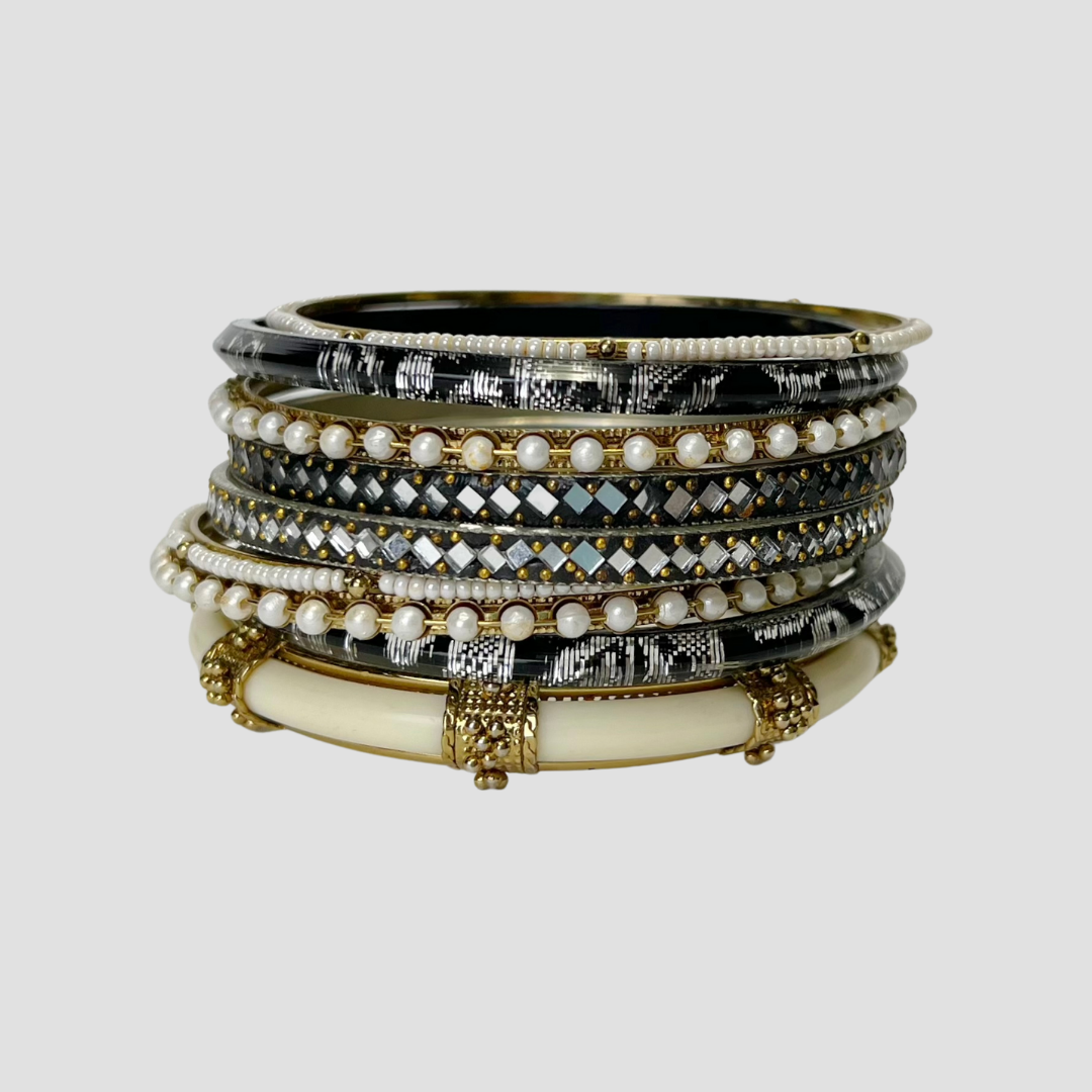 Pearl Detailed Cream Stacked Bracelet Set