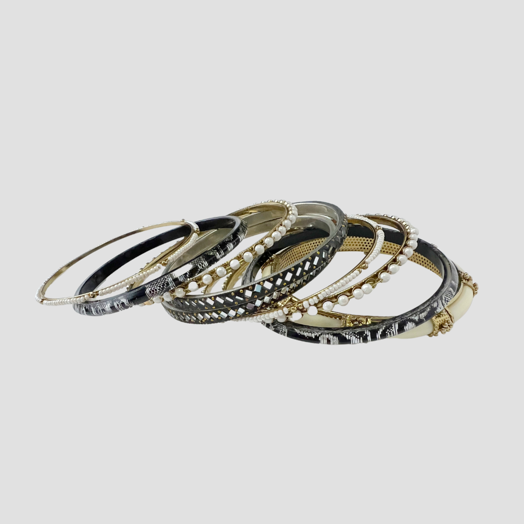 Pearl Detailed Cream Stacked Bracelet Set