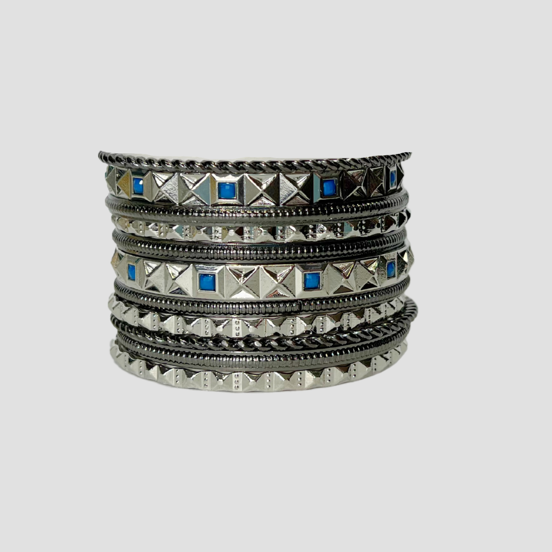 Silver & Blue Stacked Bracelet Set