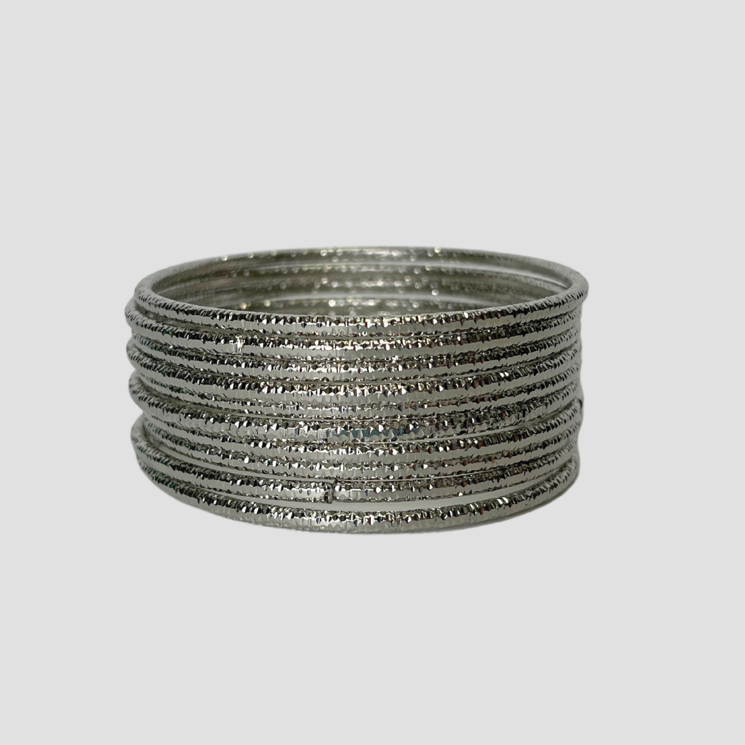 Silver Glitter Stacked Bracelet Set