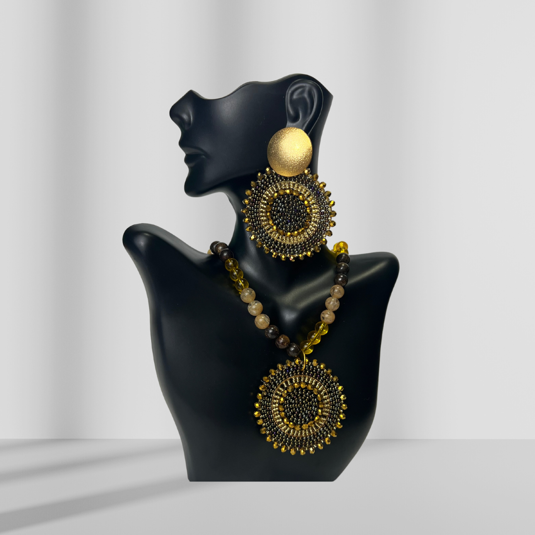 Brown and Gold Shakira Necklace & Earring Set