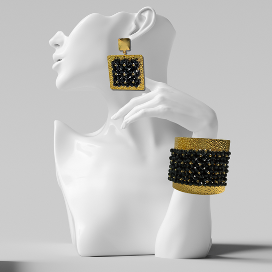 Black Wide Cuff & Earring Set