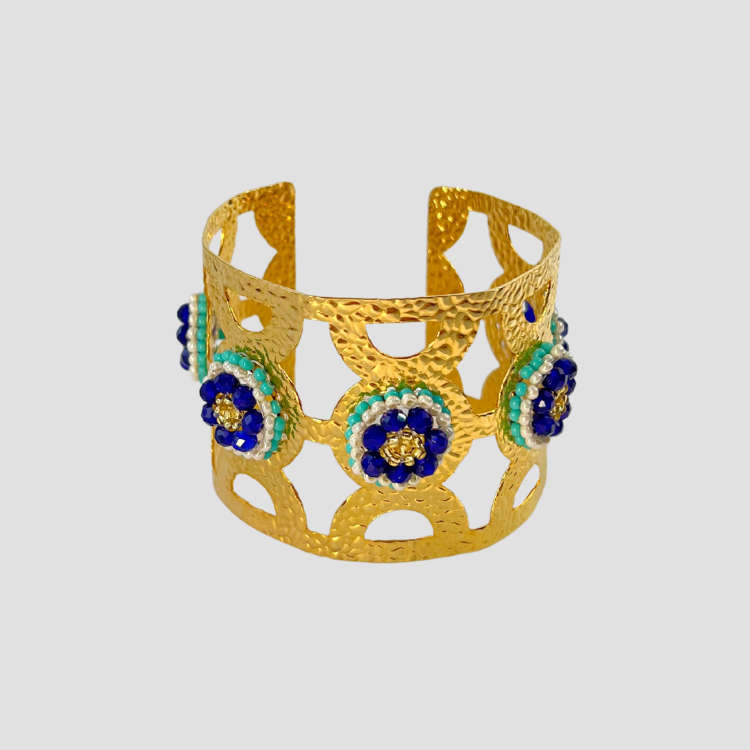 Flower Blue Wide Cuff & Earring Set