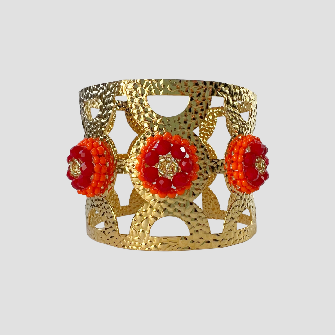 Red Flower Wide Cuff & Earring Set