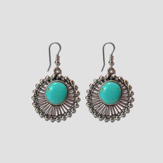 Turquoise Marble Round Drop Earrings