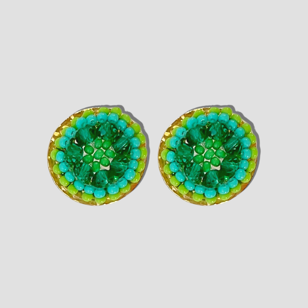 Green Flower Wide Cuff & Earring Set