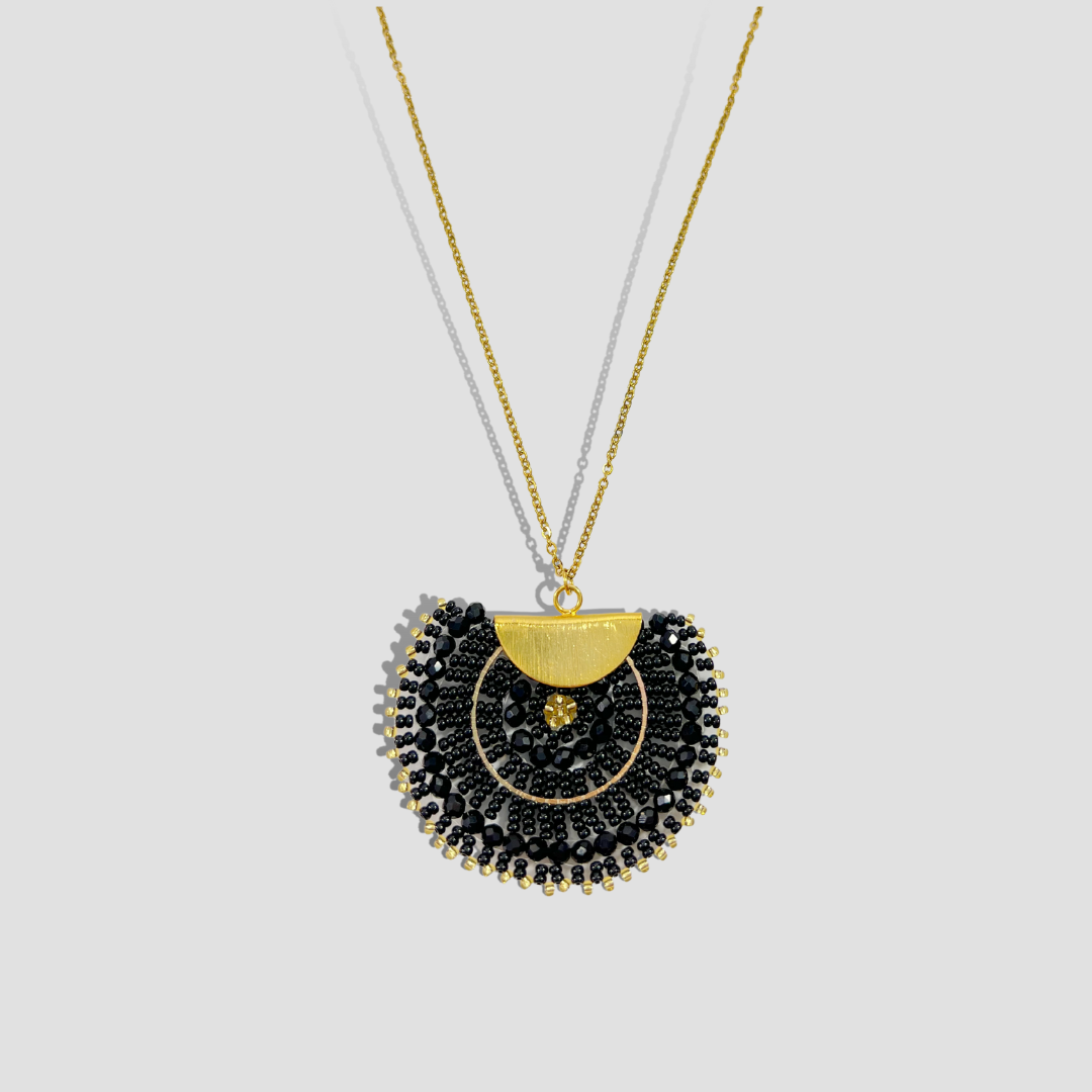 Black Fan Necklace & Earring Set