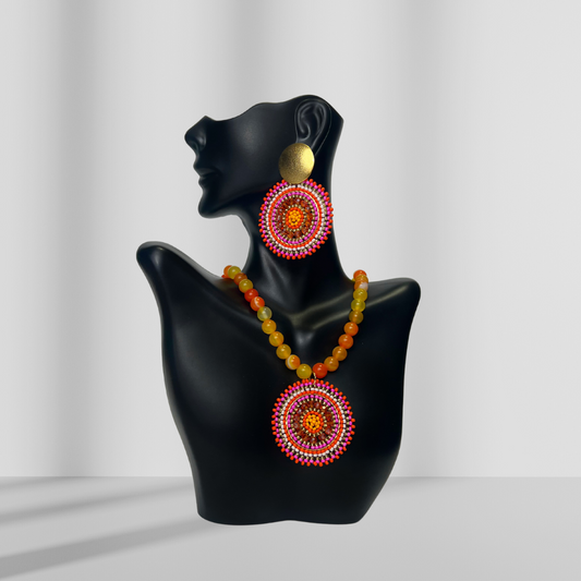 Orange and Pink Shakira Necklace & Earring Set