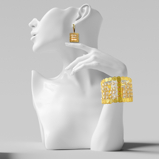 Rice River Pearl Wide Cuff & Earring Set