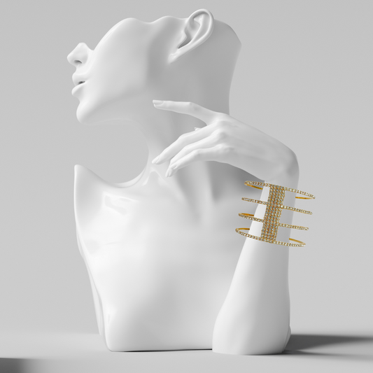 Brazalete de diamantes de imitación de cristal dorado multicapa