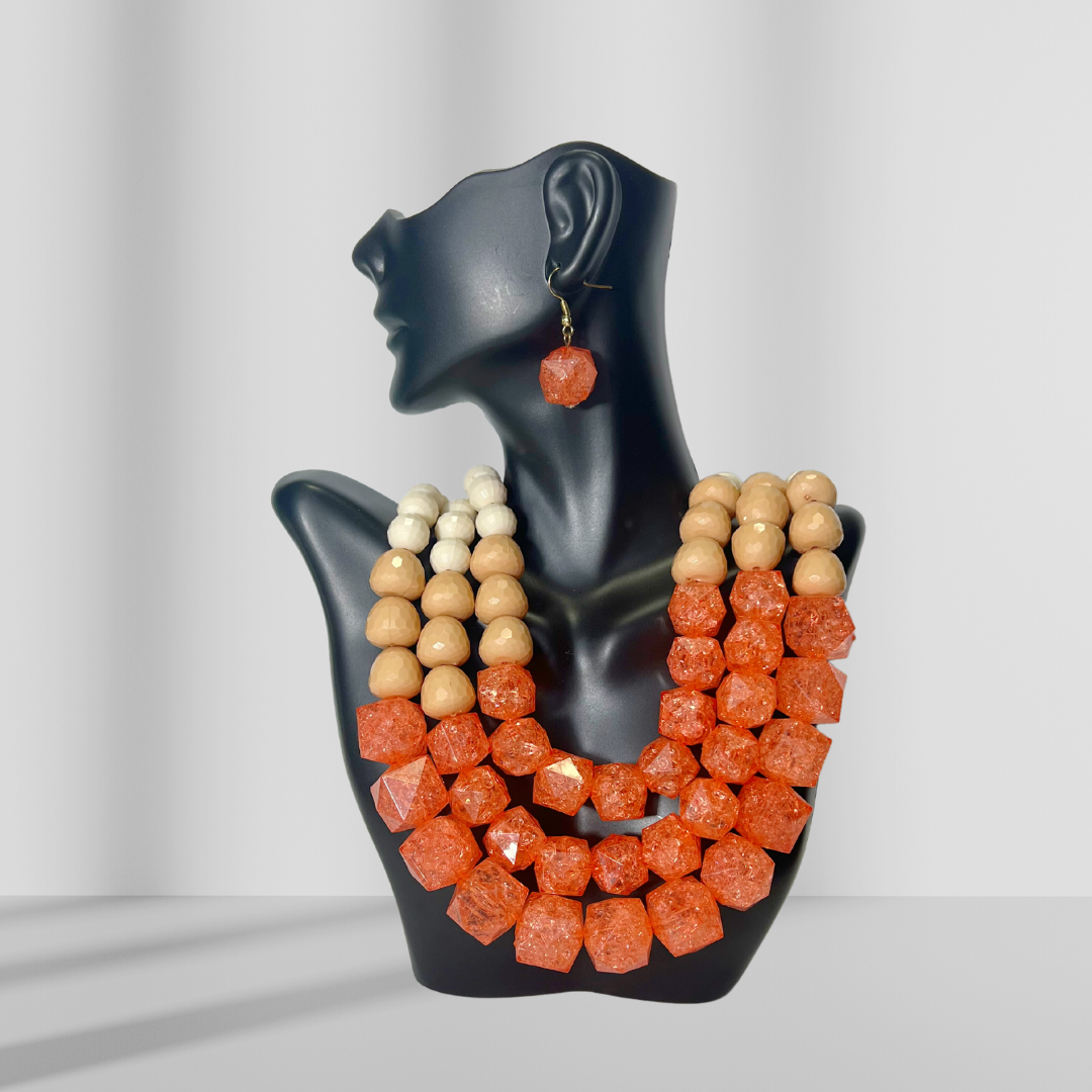 Resin Layered Necklace & Drop Earrings