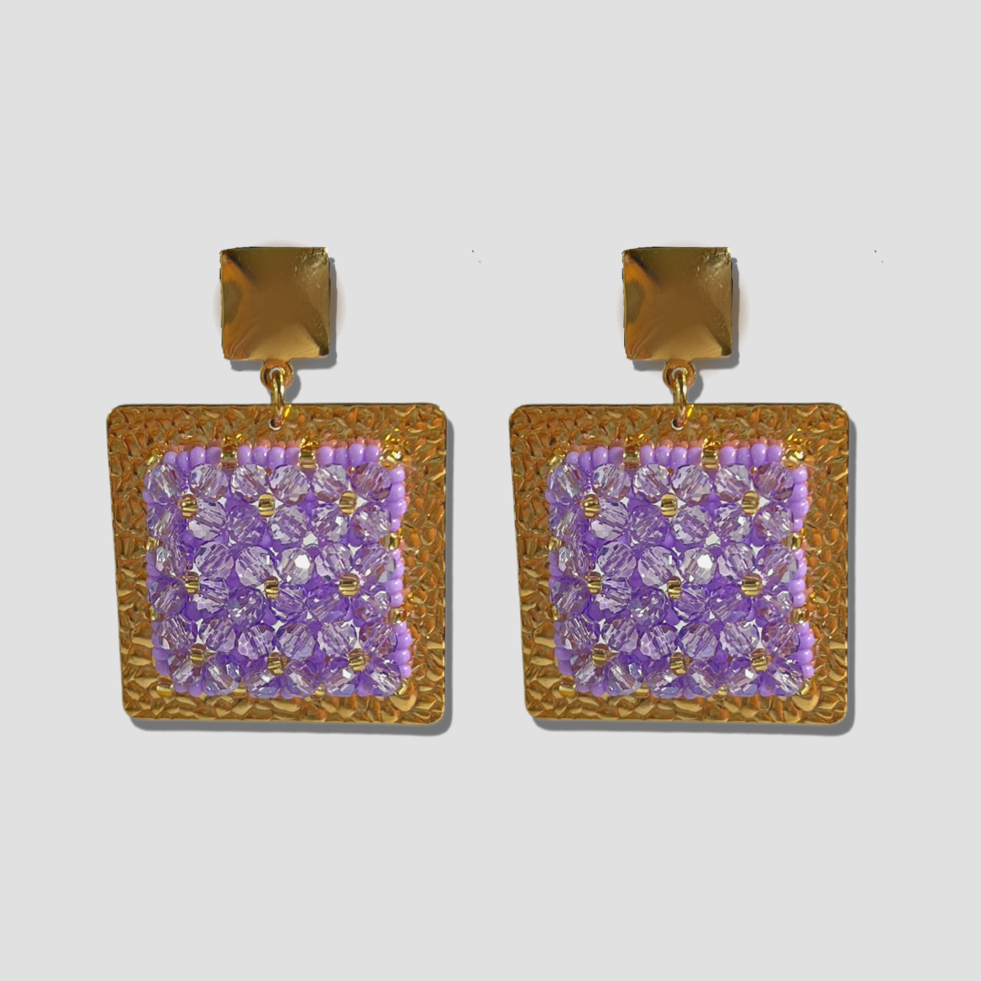 Purple Wide Cuff & Drop Earring Set