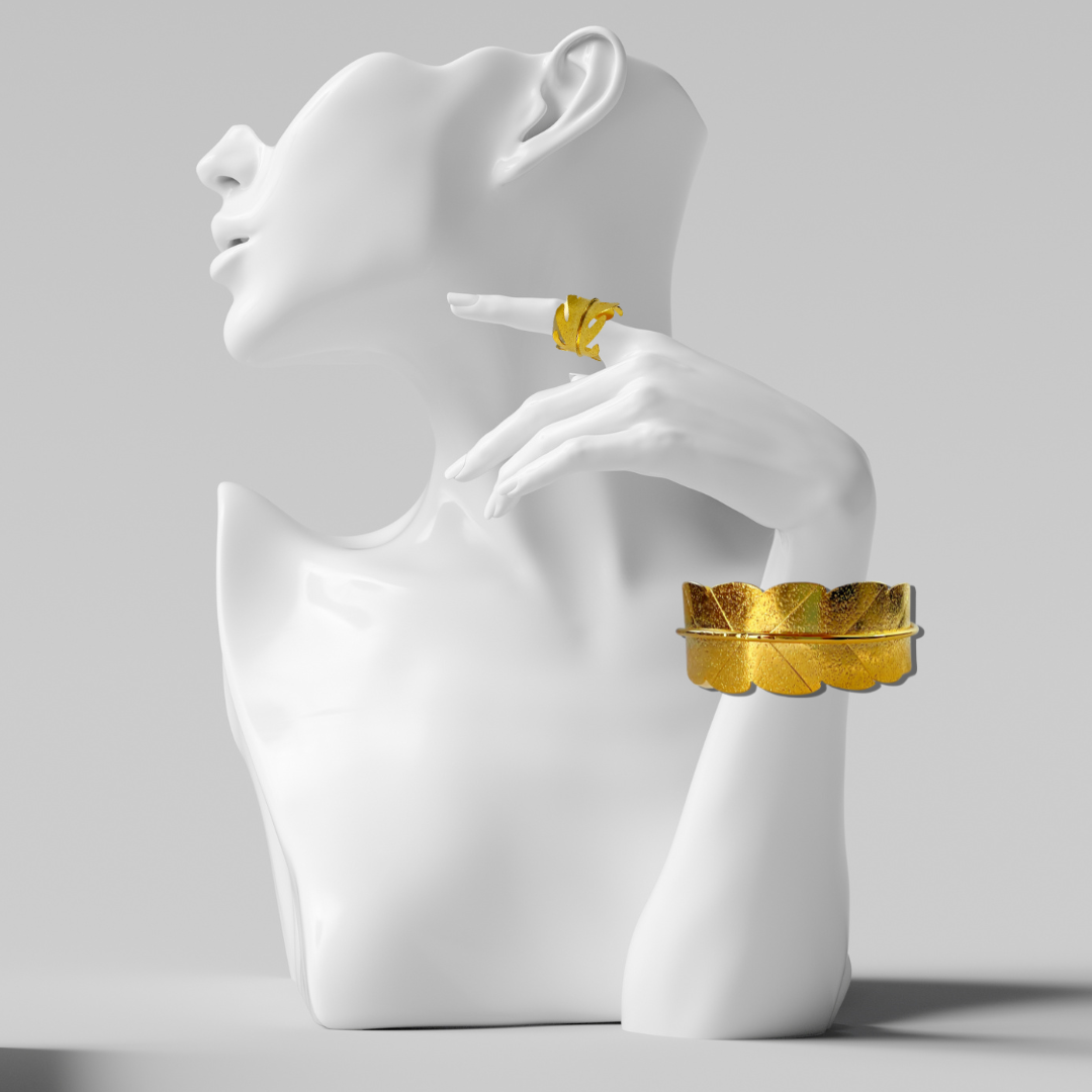 Golden Leaf Adjustable Bracelet & Ring Set