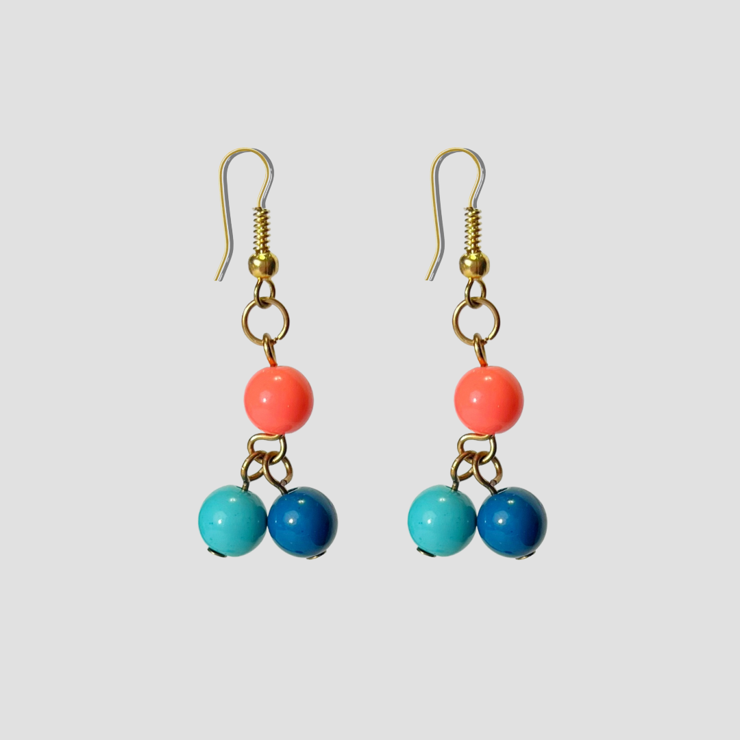 Blue & Pink Beaded Layered Necklace & Drop Earrings