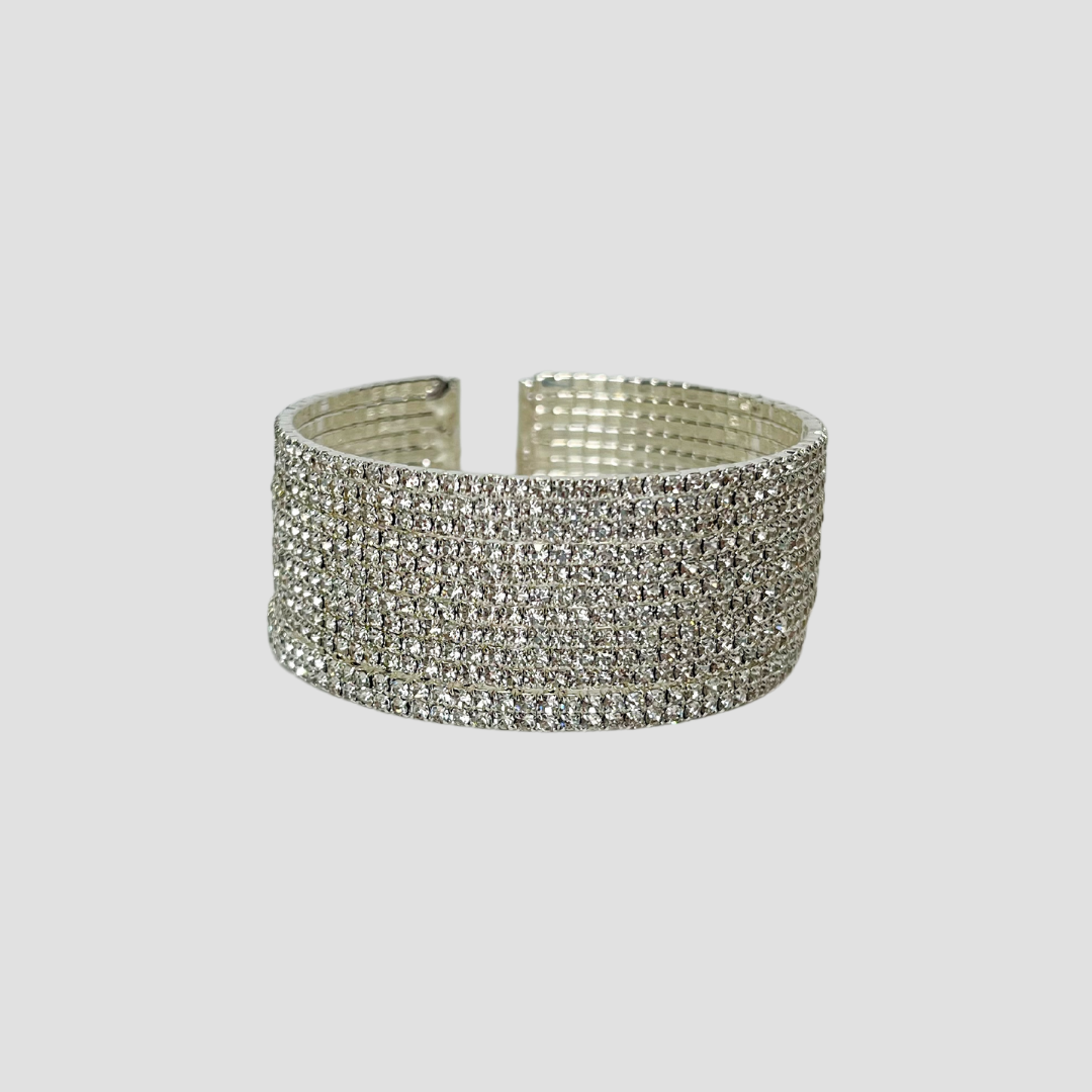 MultiLayer Twelve Row Silver Crystal Rhinestone Cuff Bracelet