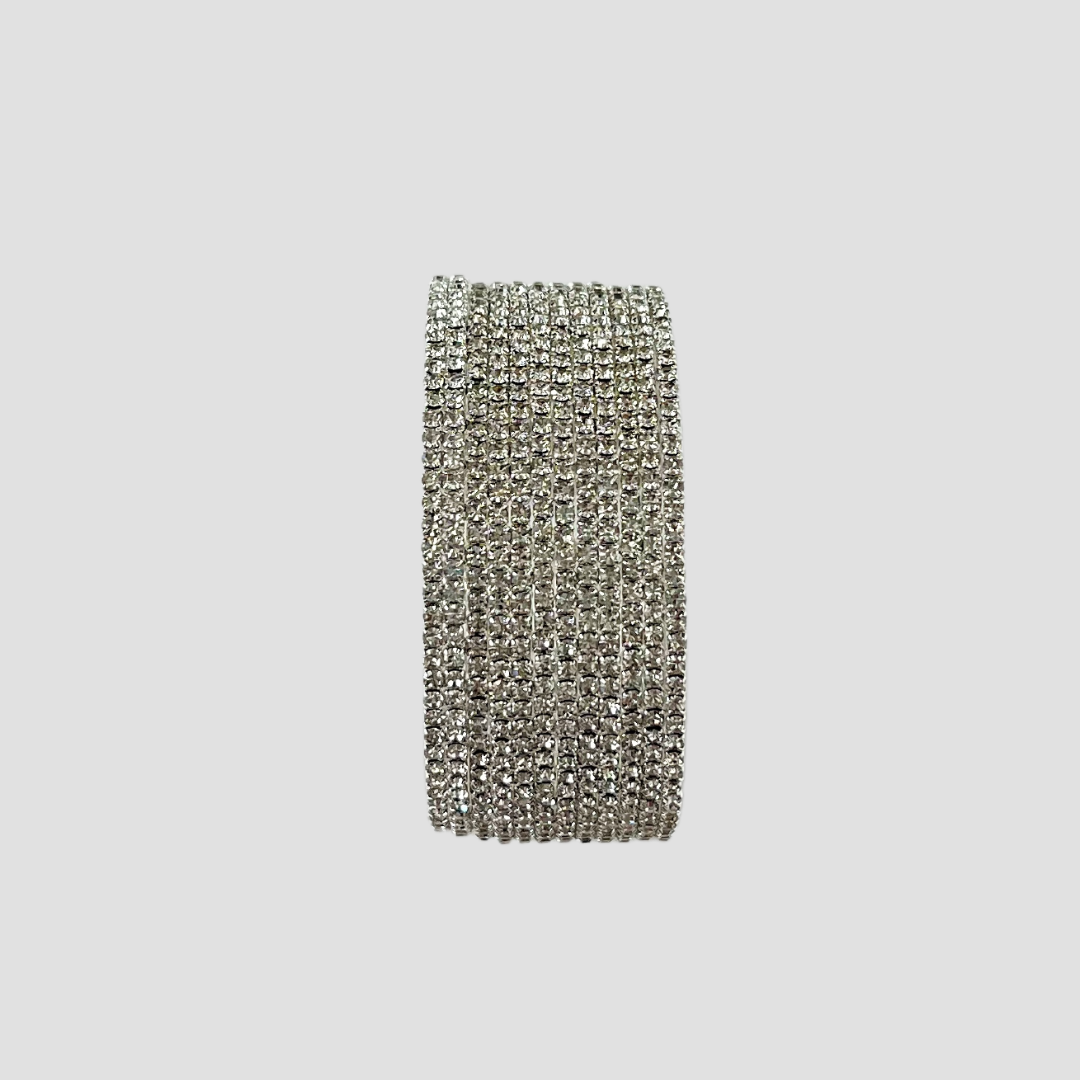 MultiLayer Twelve Row Silver Crystal Rhinestone Cuff Bracelet