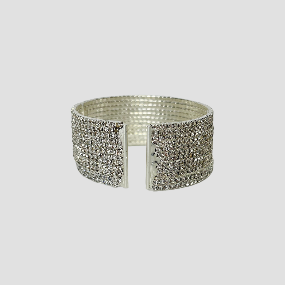 MultiLayer Twelve Row Silver Crystal Rhinestone Cuff Bracelet
