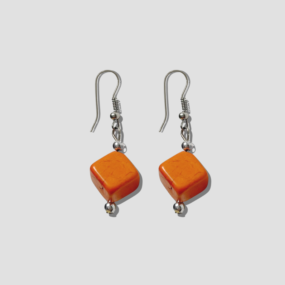 Orange Cubic Beaded Layered Necklace & Drop Earrings