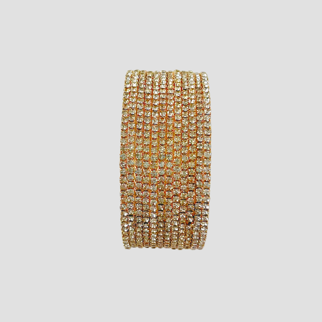 MultiLayer Twelve Row Gold Crystal Rhinestone Cuff Bracelet