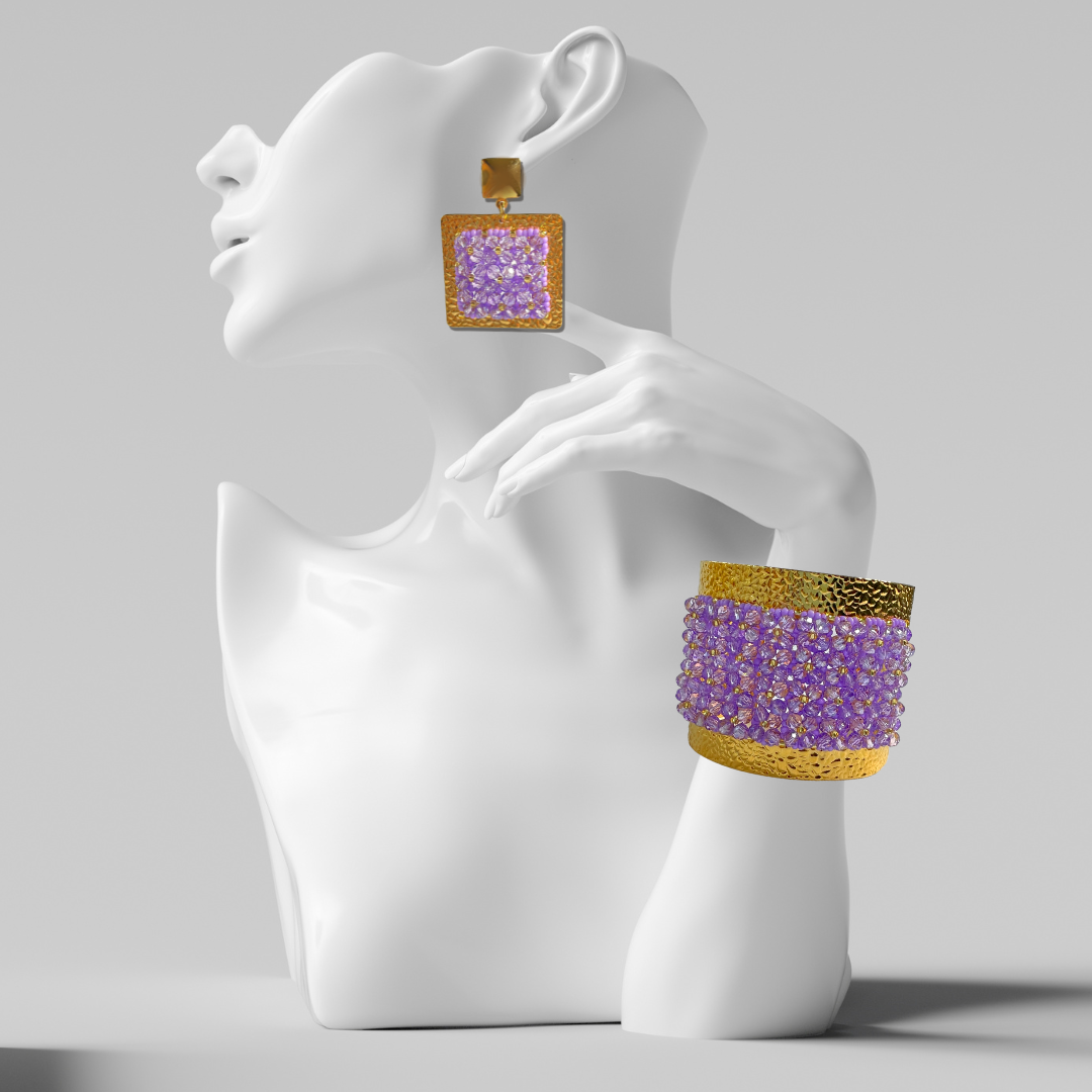 Purple Wide Cuff & Drop Earring Set
