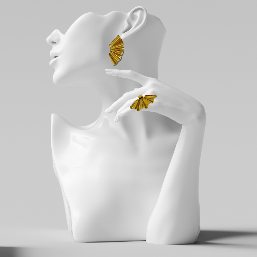 Fan Gold Earring & Ring Set