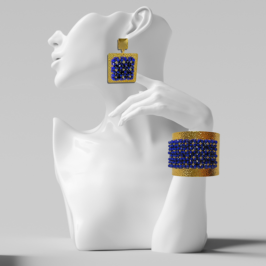 Blue Wide Cuff & Earring Set