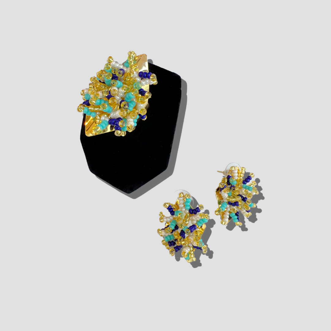 Green Blue Shakira Ring & Ring Set