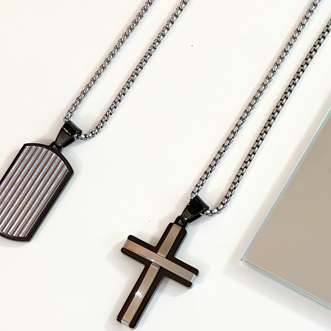 Men's Stainless Steel Black Cross Necklace