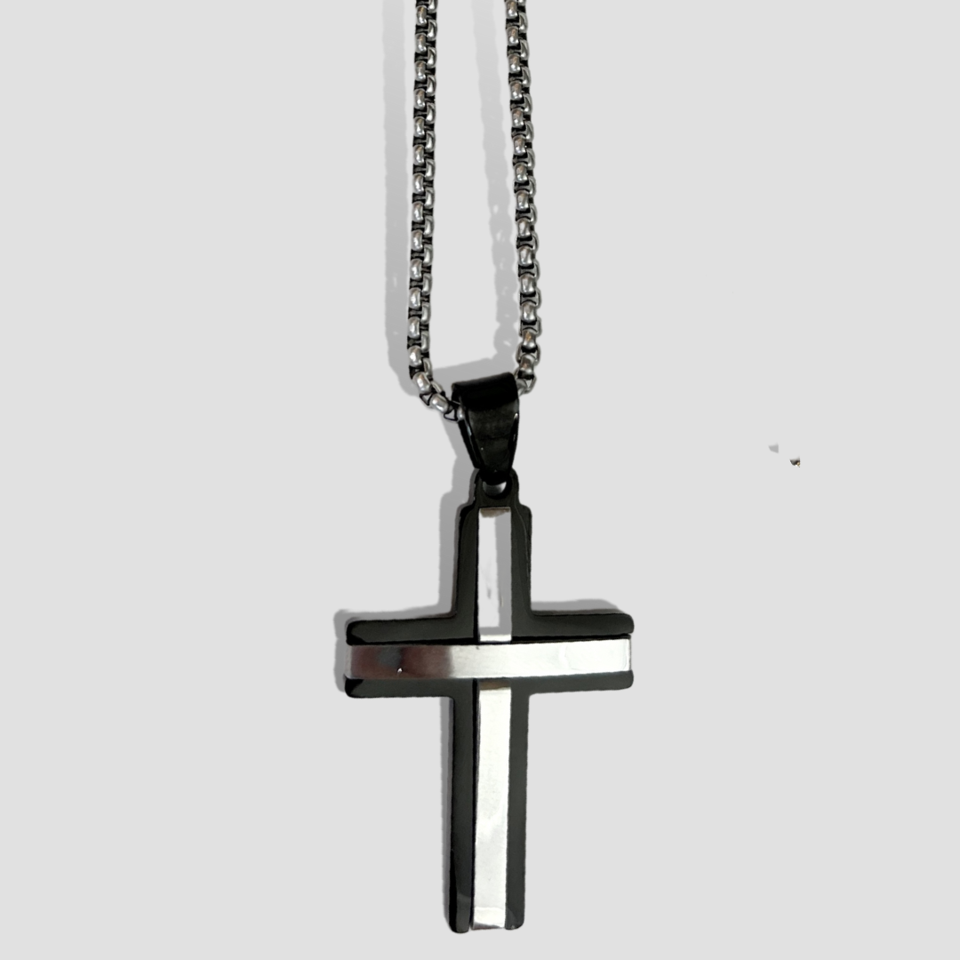 Men's Stainless Steel Black Cross Necklace