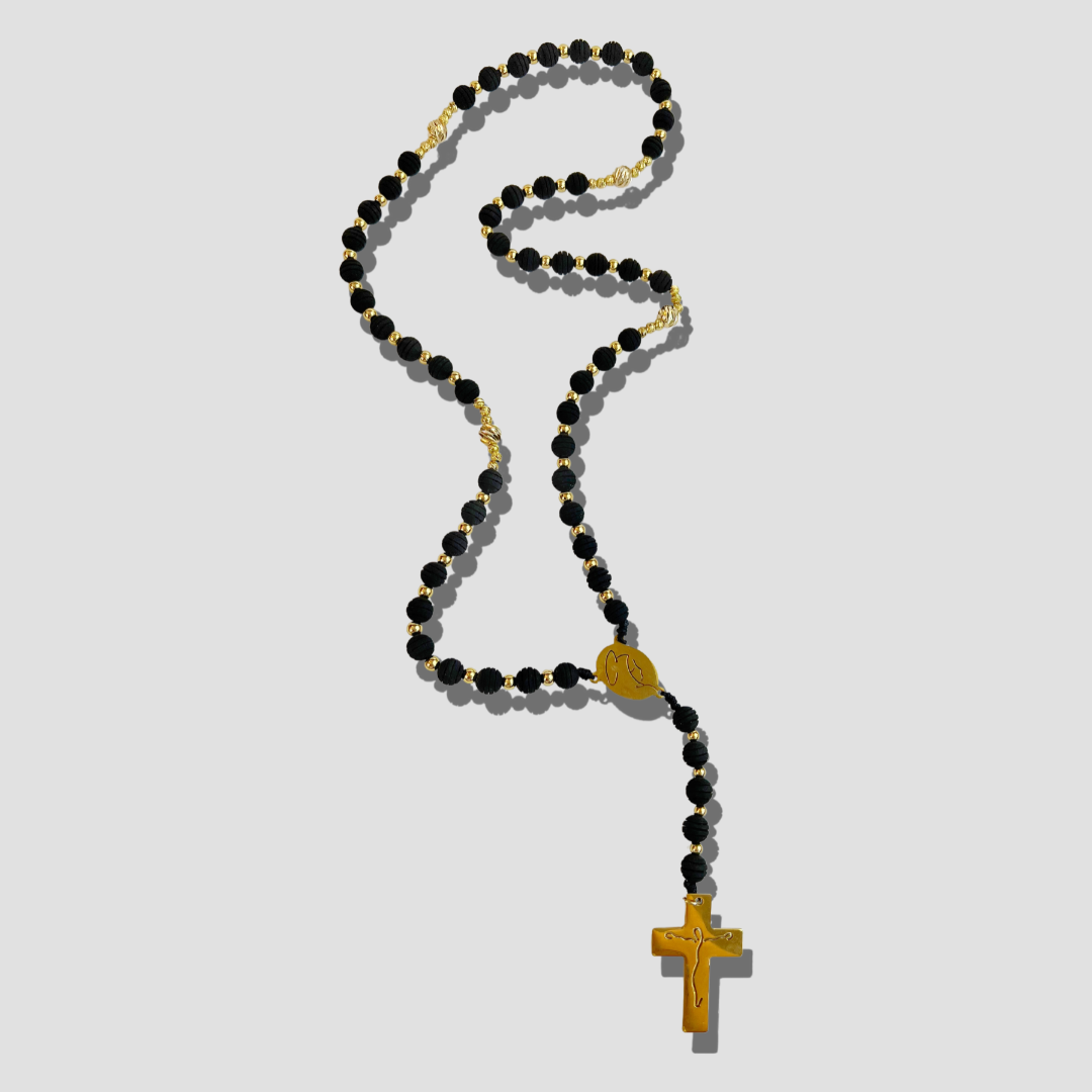 Men's Black and Gold Stainless Steel Rosario
