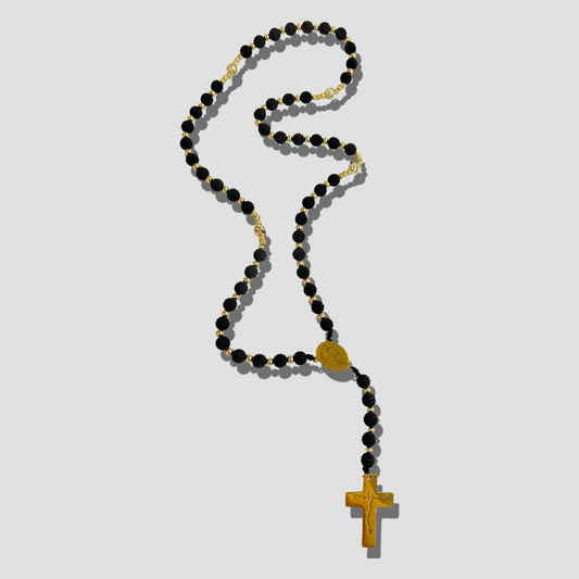 Men's Black and Gold Stainless Steel Rosario