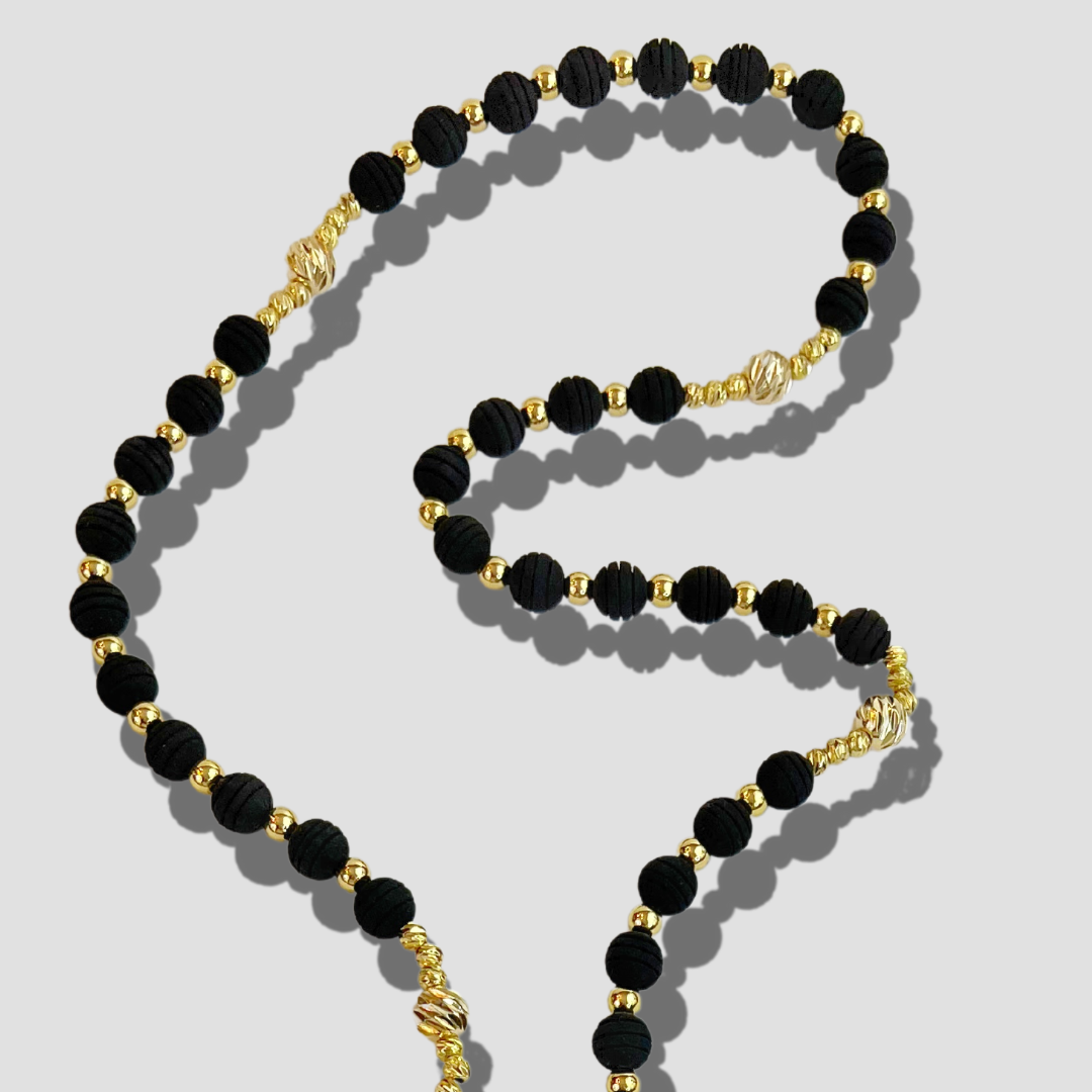 Men's Black and Gold Stainless Steel Rosario