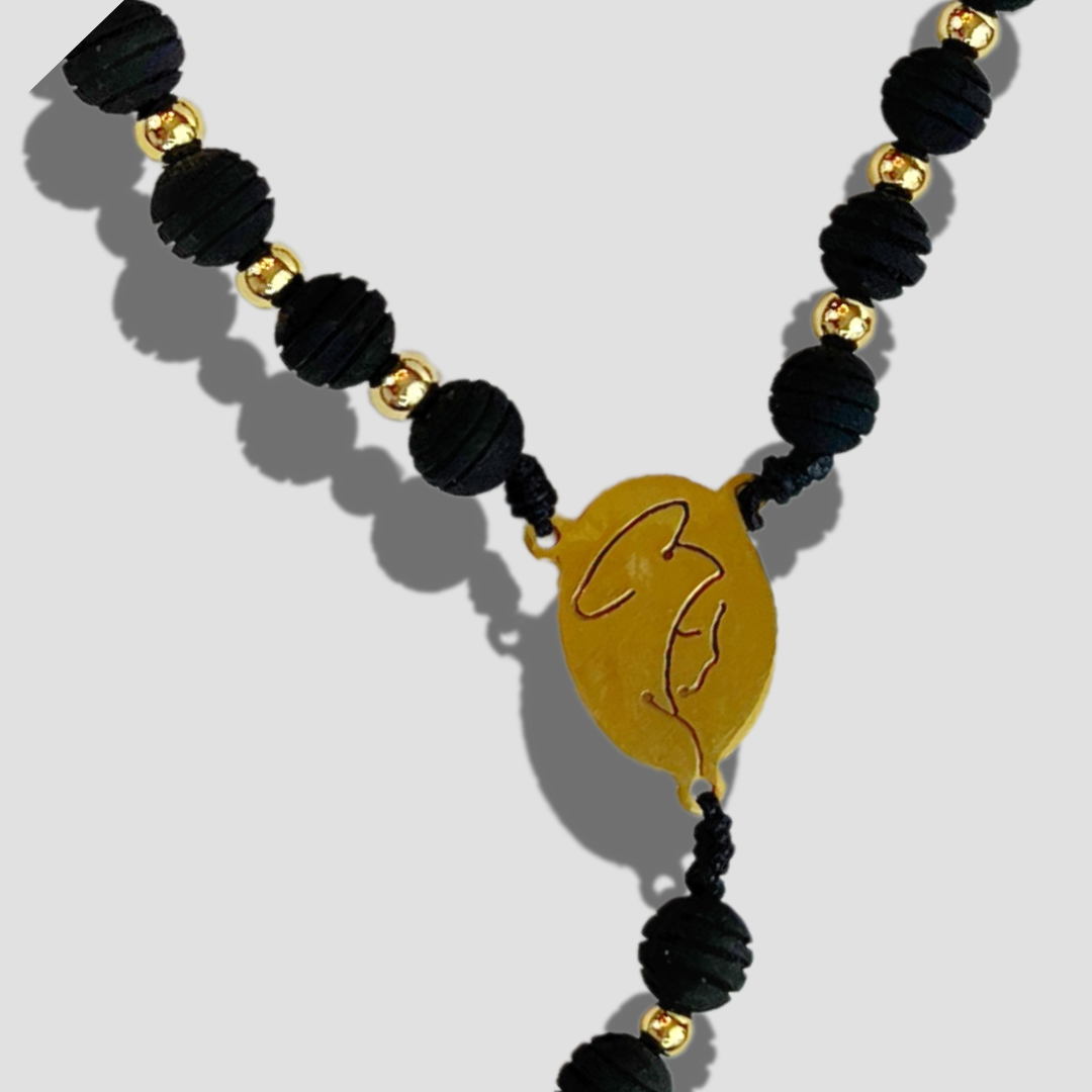Men's Black and Gold Stainless Steel Rosario