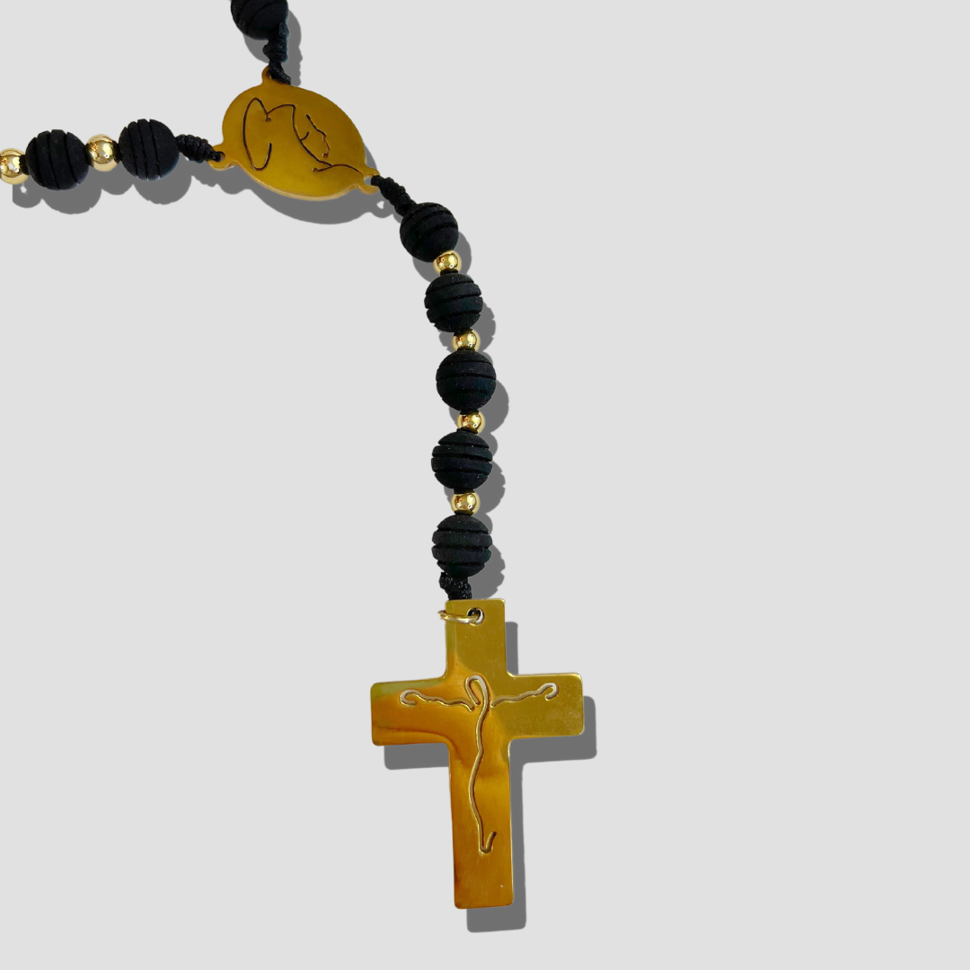 Men's Black and Gold Stainless Steel Rosario