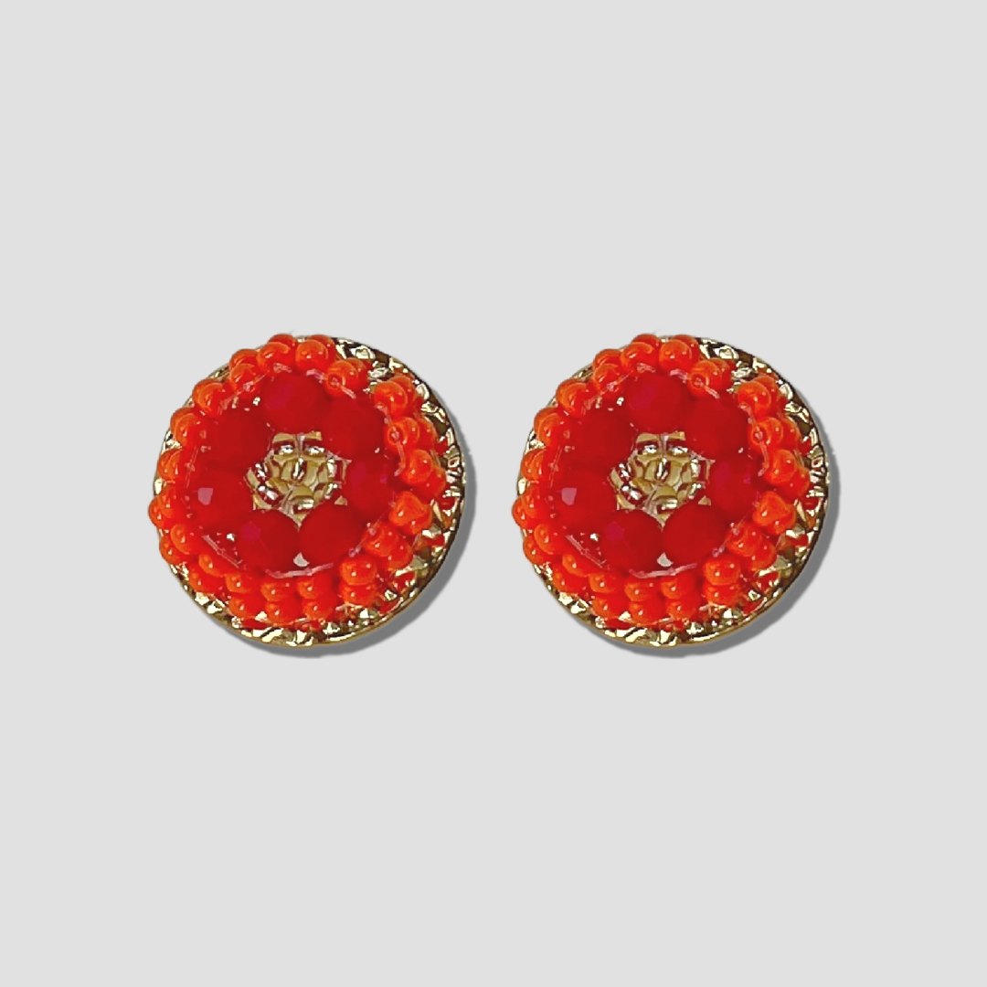 Red Flower Wide Cuff & Earring Set