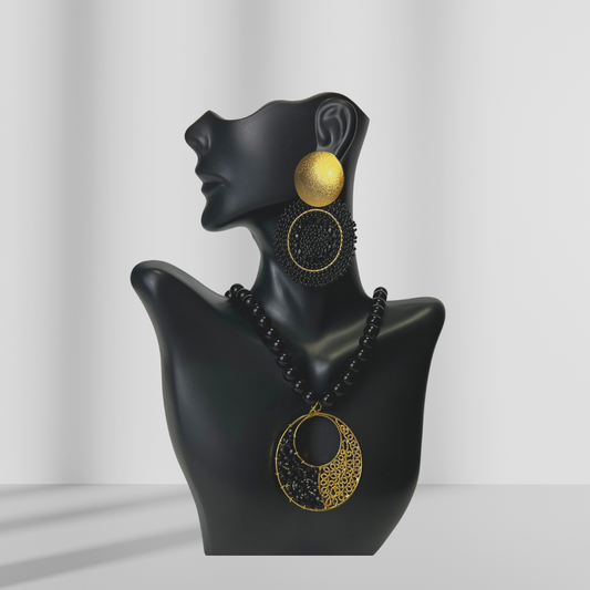 Black Half Moon Shakira Necklace & Earring Set