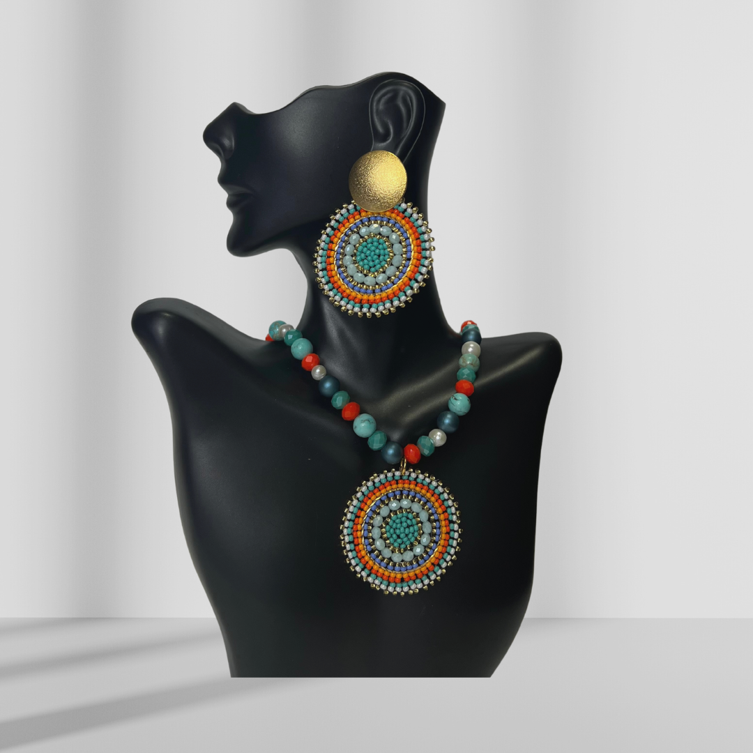 Conjunto de collar y aretes de Shakira azul cielo