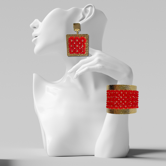 Juego de aretes colgantes y brazalete ancho Redd