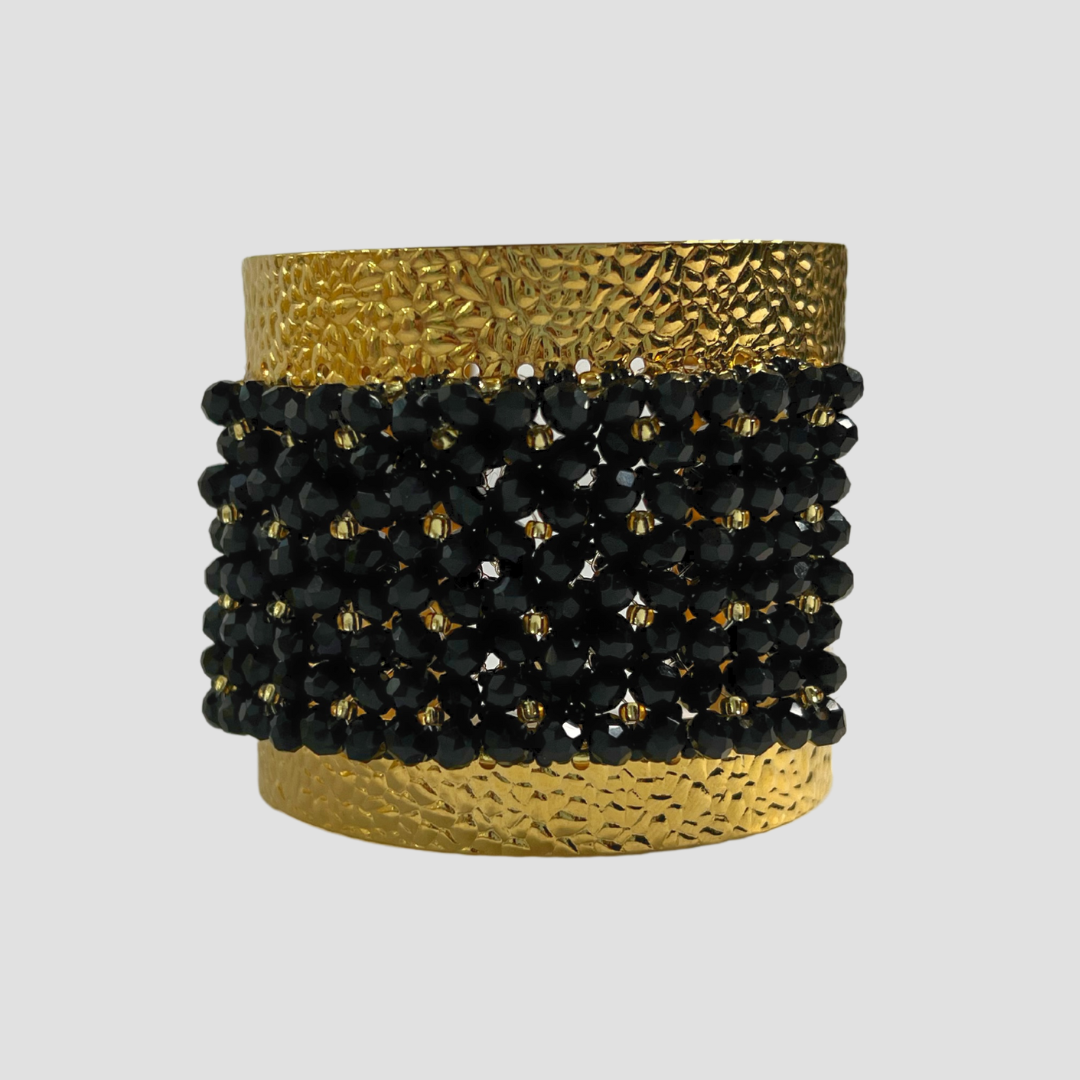 Juego de aretes y brazalete ancho negro