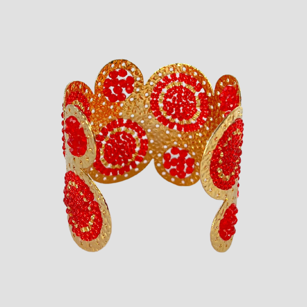 Juego de aretes y brazalete ancho rojo