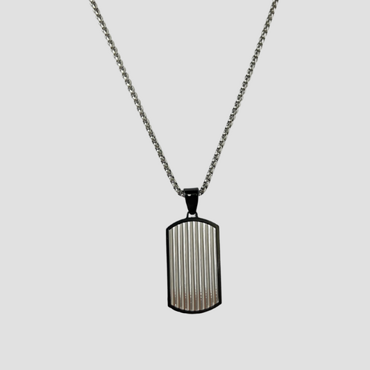 Men's Stainless Steel Silver Plated Strips Dog Tag Necklace