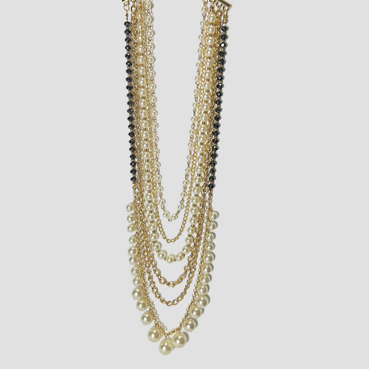Golden Pearls Multilayered Chain Necklace