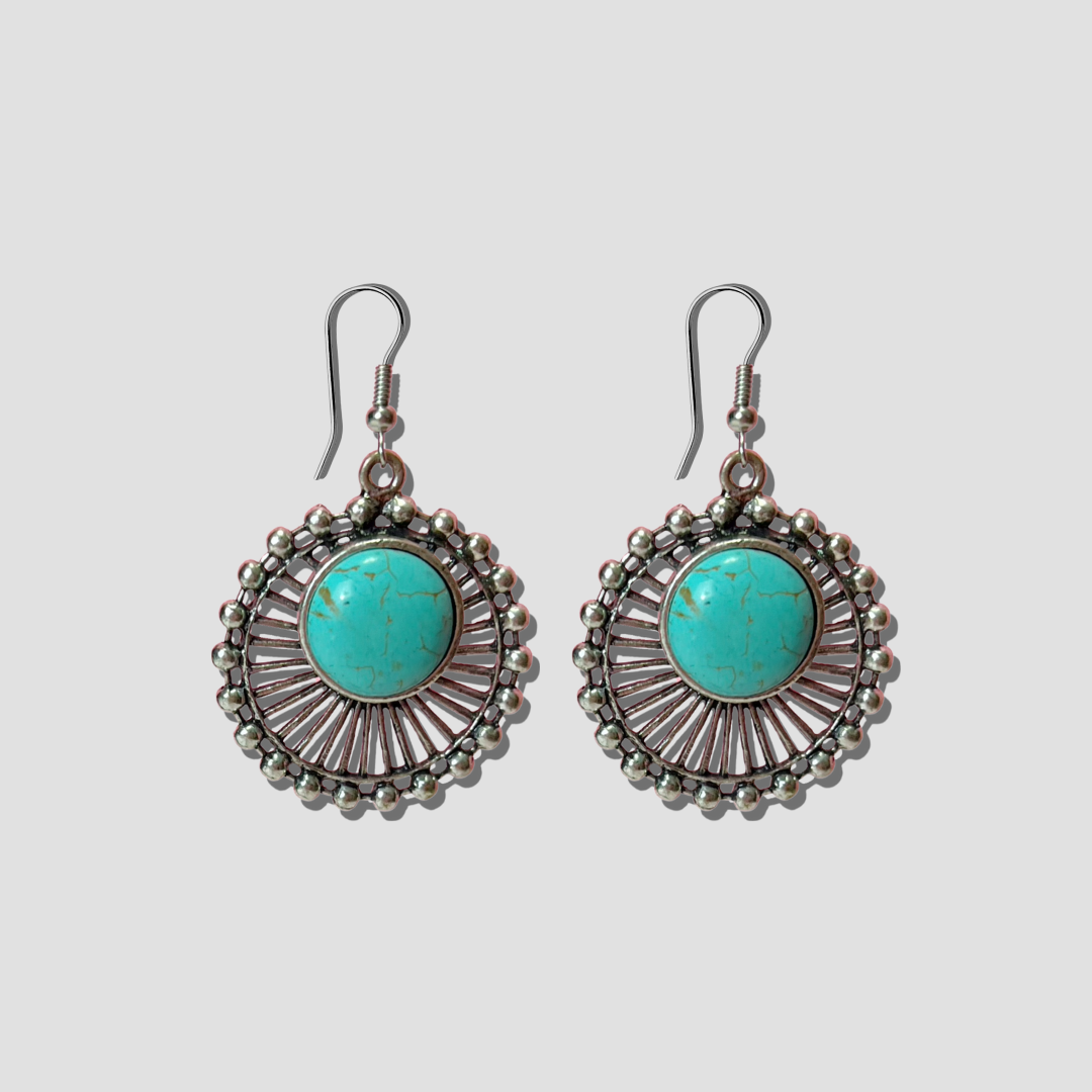 Turquoise Marble Round Drop Earrings