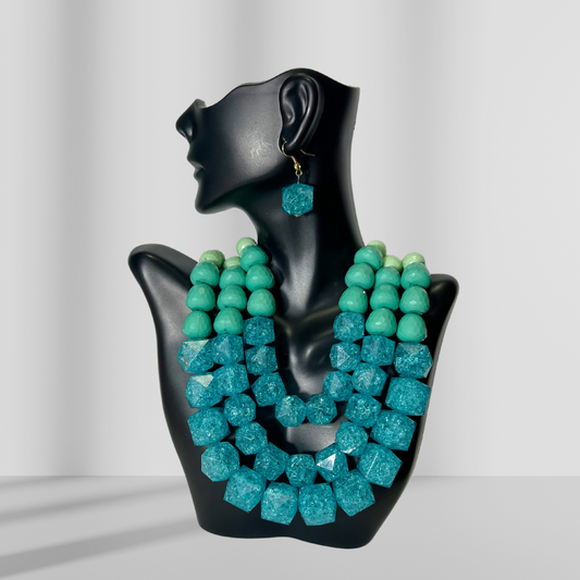 Resin Layered Necklace & Drop Earrings