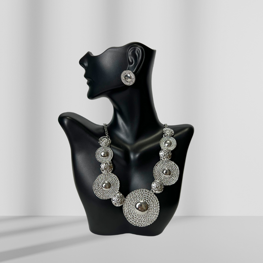 Silver Circle of Life Layered Necklace & Drop Earrings