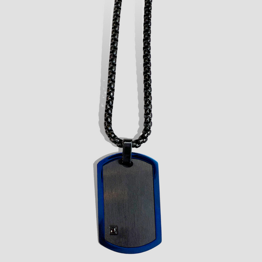 Men's Black and Blue Stainless Steel Dog Tag Necklace
